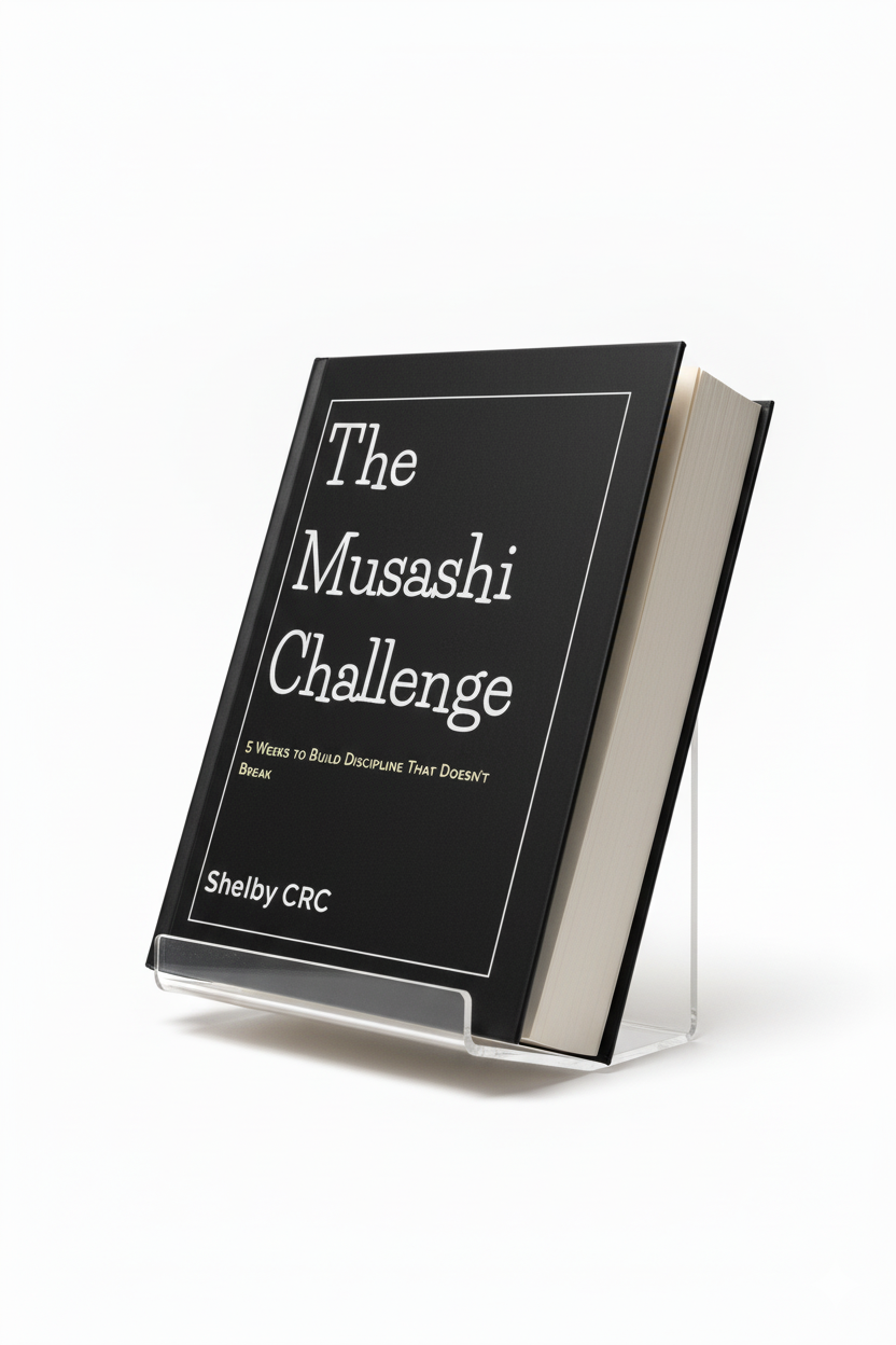 Book titled 'The Musashi Challenge' by Shelby CRC on a white background