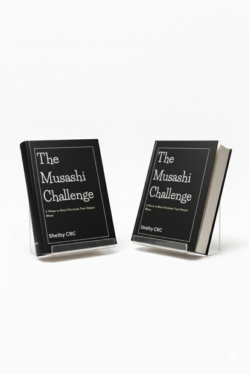 Two copies of 'The Musashi Challenge' book on a white background